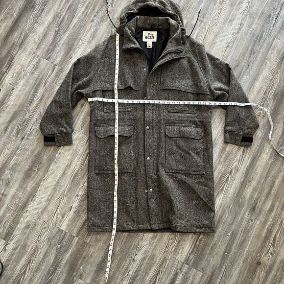 Woolrich USA Made Wool Blend Herringbone Field Coat Men’s L Gray Vintage Hood - Picture 4 of 7